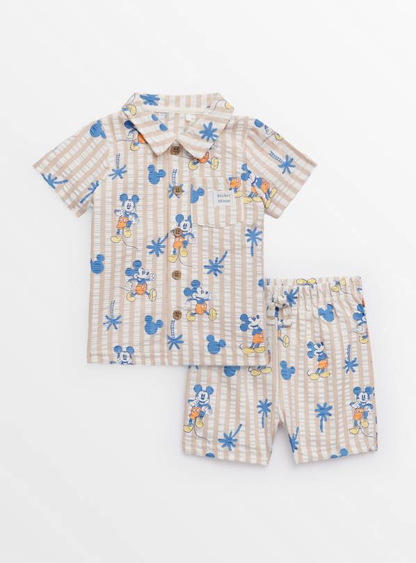 Disney Mickey Mouse Woven Stripe Shirt & Shorts Set Up to 3 mths